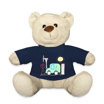 Electric car stick figure woman pinwheel charging station sun - Teddy Bear - french navy - Front