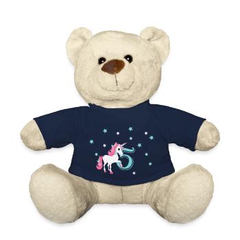 Birthday Shirt 5 Years Unicorn Girl - Teddy Bear - french navy - Front