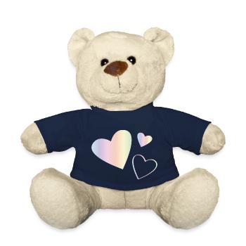 Pastel Rainbow Hearts - Teddy Bear - french navy - Front