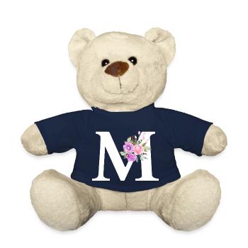 Lila Blumenbuchstabe m - Teddy - French Navy - Vorne