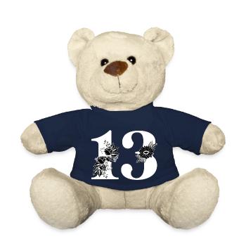 Numéro 13 floral noir -13e anniversaire floral - Nounours - bleu marine - Devant