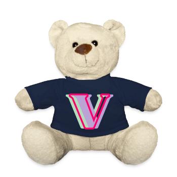 Lettre V multicolore - Nounours - bleu marine - Devant