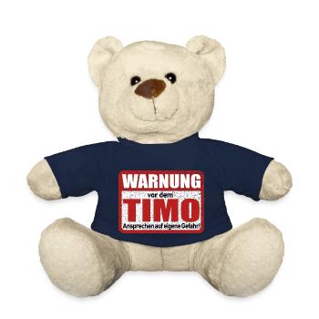 Timo Name Lustiges Warnschild - Teddy - French Navy - Vorne