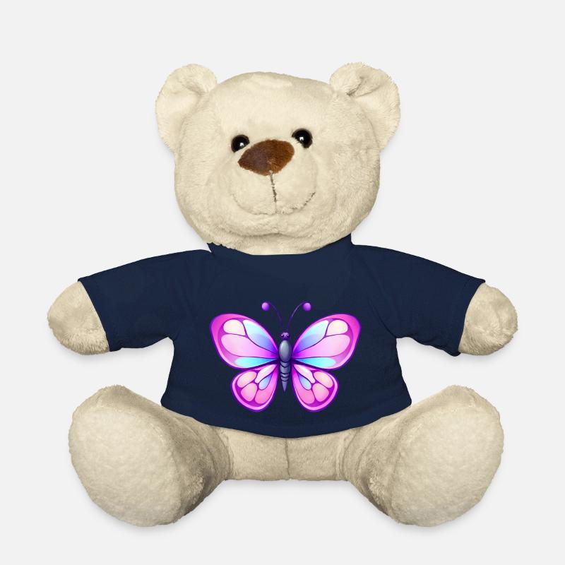 Süßer Comic Schmetterling, rosa & blaue Flügel - Teddy - French Navy
