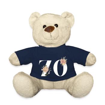 70e anniversaire fleuris (Cadeau de 70 ans) - Nounours - bleu marine - Devant