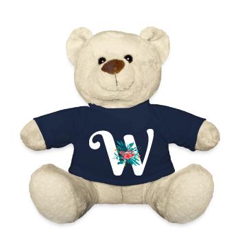letter W flowered - Teddy Bear - french navy - Front