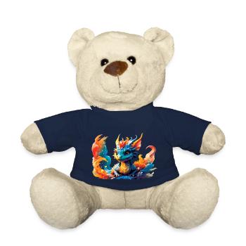 Drache, Feuer, Kind, blau, Hörner, Junge, Freund - Teddy - French Navy - Vorne