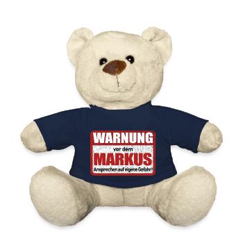 Markus Name Lustiges Warnschild - Teddy - French Navy - Vorne