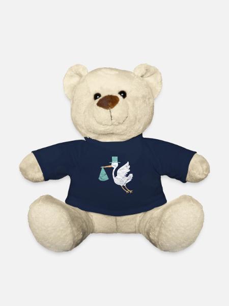 Birth pregnant baby son stork gift baptism - Teddy Bear - french navy