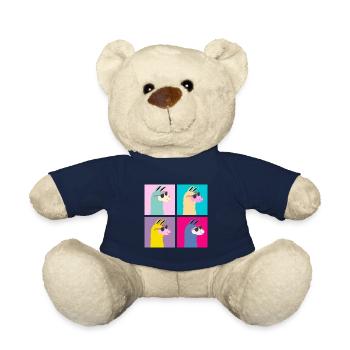 Vier 4 Lama Old School Neon Tiere Geschenk - Teddy - French Navy - Vorne