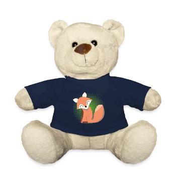 Gluecklicher Fuchs mit gruenen Halftone Geschenk - Teddy - French Navy - Vorne