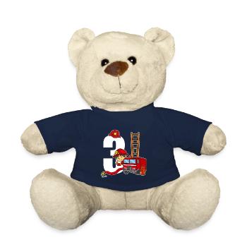 3 ans vieux pompier 3e anniversaire pompiers - Nounours - bleu marine - Devant