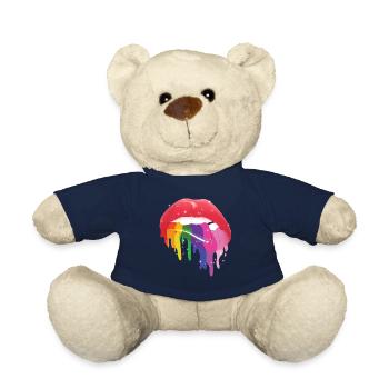 LGBT Glossy Rainbow Gay Pride Dripping Lips - Teddy Bear - french navy - Front