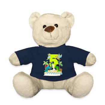 5 ans pirate anniversaire garçon cinq 5ème dinosaures T-Rex - Nounours - bleu marine - Devant