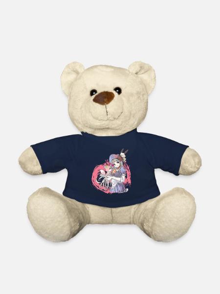 Fille manga avec chien - Nounours - bleu marine