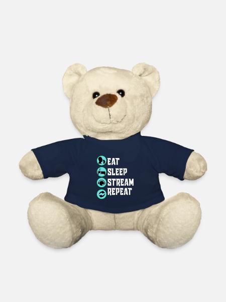 Streamer T-shirt - eat, sleep, stream, repeat blanc - Nounours - bleu marine