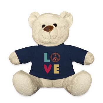 Love Peace - Liebe Frieden Herz- Retro Farben - Teddy - French Navy - Vorne