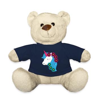Grande licorne avec de jolies fleurs - Nounours - bleu marine - Devant