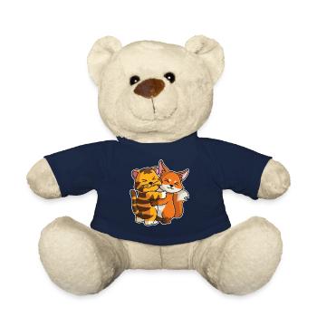 Tigre avec renard amour mignon mignon animaux - Nounours - bleu marine - Devant