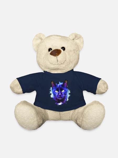 Neon cat in the rain of light - Teddy Bear - french navy