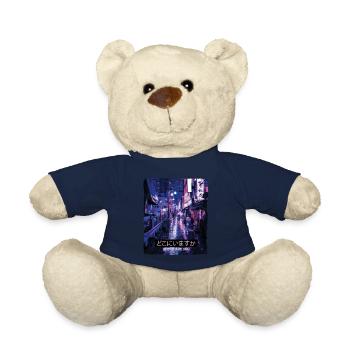 Vaporwave Art Aesthetic 80s 90s Meme Tokyo Where - Teddy Bear - french navy - Front