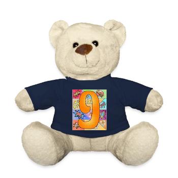 9 Years 9th Birthday 9th Birthday Comic Style - Teddy Bear - french navy - Front