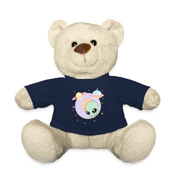 Chibi Alien Kawaii Pastel Cute Green Man Space UFO - Teddy Bear - french navy - Front