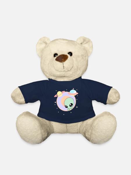 Chibi Alien Kawaii Pastel Cute Green Man Space UFO - Teddy Bear - french navy