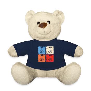 TEE retro vintage squares unicycle monocycle - Teddy Bear - french navy - Front