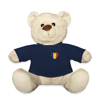 Drapeau du cœur roumain Roumanie Roumanie Fan - Nounours - bleu marine - Devant