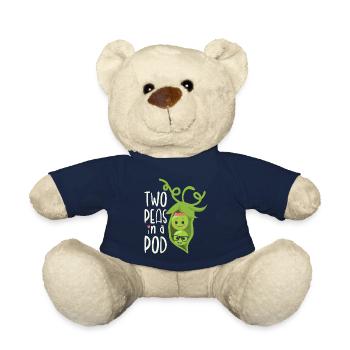 Two Peas in a Pod Valentines Day In Love - Teddy Bear - french navy - Front