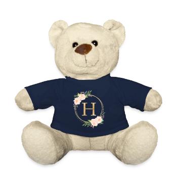 Customizable Monogram H Flowers Circle Pastel - Teddy Bear - french navy - Front