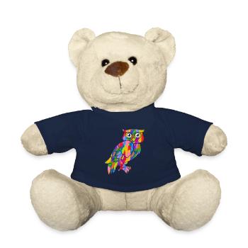 Eule Bunt Vintage Regenbogen Retro Eulen Kauz - Teddy - French Navy - Vorne