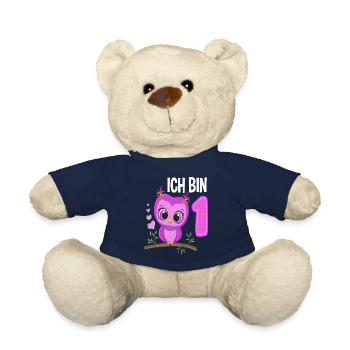 Ich Bin 1 Eule 1. Geburtstag Eulen Mädchen - Teddy - French Navy - Vorne