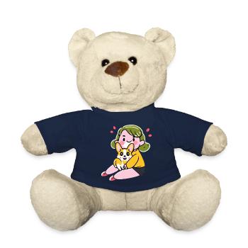 Fille avec Corgi Cartoon Dog Gift Puppy - Nounours - bleu marine - Devant