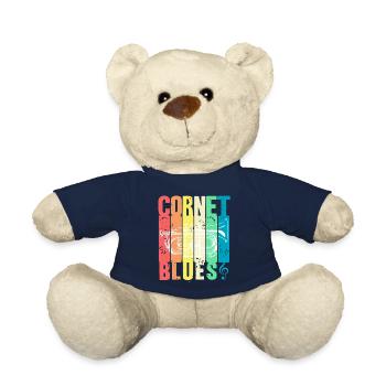 Retro Vintage Cornet BLUES Awesome Blues Lover - Teddy Bear - french navy - Front