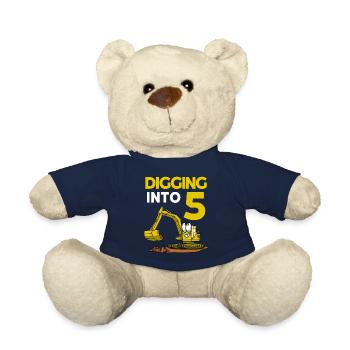 Conducteur de pelle creusant dans une pelle de 5 anniversaires - Nounours - bleu marine - Devant