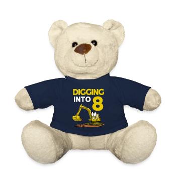 Conducteur de pelle creusant dans une pelle de 8 anniversaires - Nounours - bleu marine - Devant