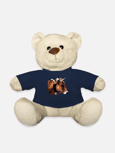 Farmer Cattle Animal Head Motif Print with Bull - Teddy Bear - french navy