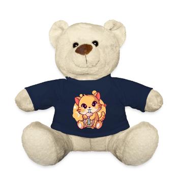 Anime Kawaii Chat Boissons Boba Thé Bubble Thé - Nounours - bleu marine - Devant