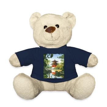 Haruno Illustration du temple japonais Japon - Nounours - bleu marine - Devant