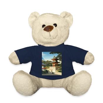 Haruno Illustration du temple japonais Japon - Nounours - bleu marine - Devant
