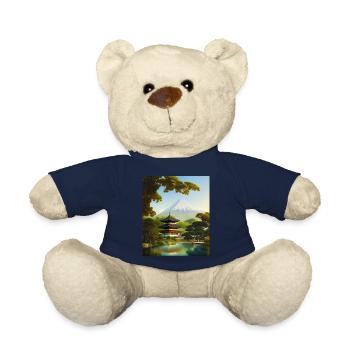 Haruno Illustration du temple japonais Japon - Nounours - bleu marine - Devant