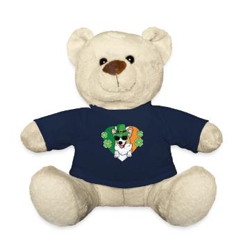 Welsh Corgi Dog Leprechaun Hat Irish Flag St. - Teddy Bear - french navy - Front