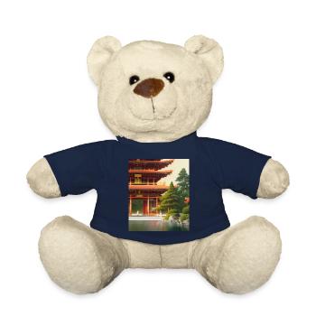 Haruno Illustration du temple japonais Japon - Nounours - bleu marine - Devant