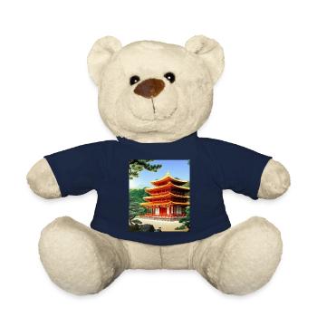 Haruno Illustration du temple japonais Japon - Nounours - bleu marine - Devant