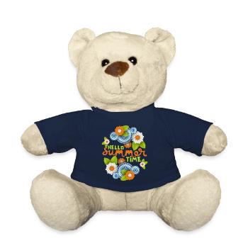 Summer Summer, 3d, Flower Typography Saying - Teddy Bear - french navy - Front