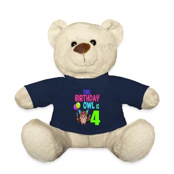 Owl Birthday Kids Girls 4th Birthday Owl Lovers - Teddy Bear - french navy - Front