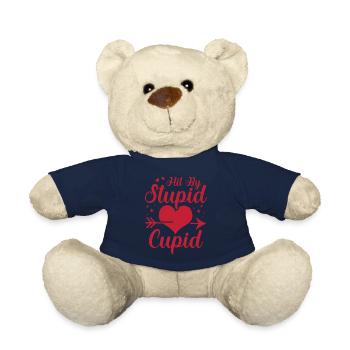 Hit By Stupid Cupid Arrow Valentine's Day Humor - Teddy Bear - french navy - Front
