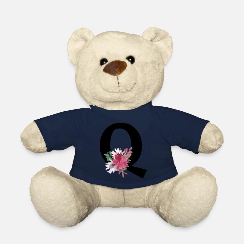 Lettre q floral - Nounours - bleu marine